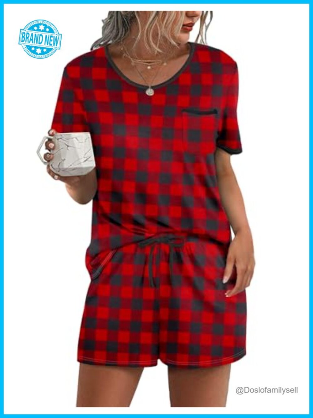 Ekouaer Women's 2 Piece Pajama Set Short Sleeve Top & Shorts Sleepwear